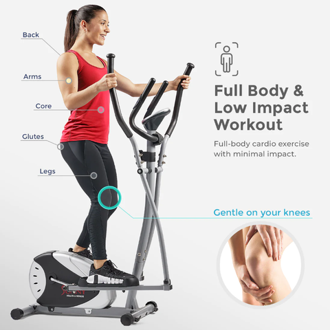 Image of Sunny Health & Fitness Magnetic Elliptical Bike Elliptical Machine w/ LCD Monitor and Heart Rate Monitoring