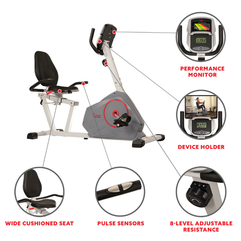 Image of Sunny Health & Fitness Magnetic Silent Recumbent Exercise Bike