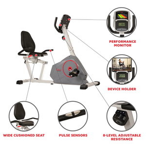 Sunny Health & Fitness Magnetic Silent Recumbent Exercise Bike