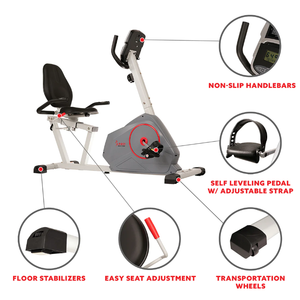 Sunny Health & Fitness Magnetic Silent Recumbent Exercise Bike