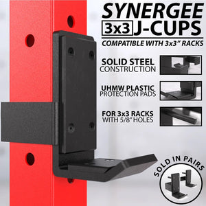 Synergee Black Powder Coating Steel J-Cups - Barbell Flex