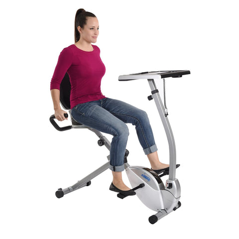 Image of Stamina 2-in-1 Recumbent Cycling Workstation and Standing Desk - Barbell Flex