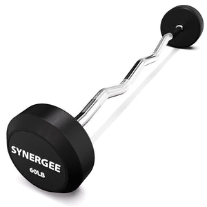 Synergee Steel Chrome Diamond Knurl Fixed Easy Curl Weightlifting Barbell - Barbell Flex