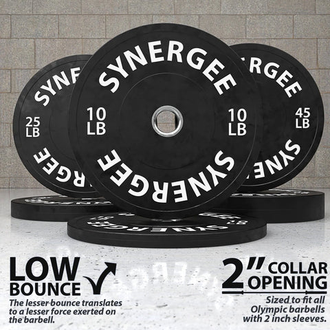 Image of Synergee Multipurpose Rubber Polymer Black Bumper Plates - Barbell Flex