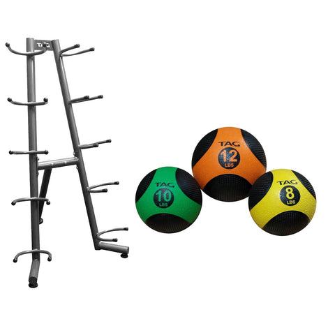 TAG Fitness 10-Unit Medicine Balls Kettlebells Vertical Storage Rack - Barbell Flex