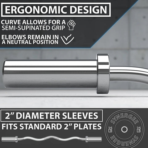 Image of Synergee 2" Diameter Sleeves Standard Knurl Curl Weightlifting Multipurpose Bar - Barbell Flex