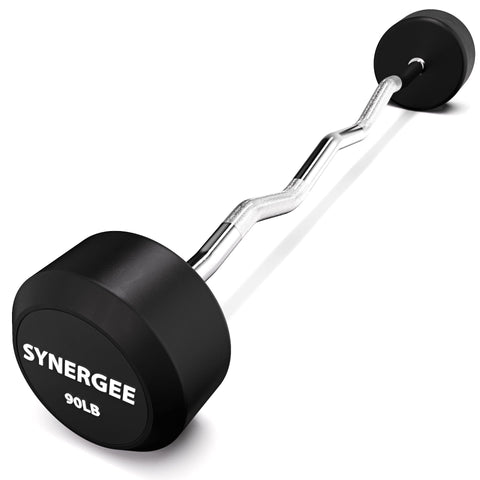 Image of Synergee Steel Chrome Diamond Knurl Fixed Easy Curl Weightlifting Barbell - Barbell Flex