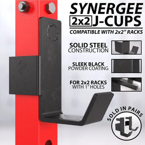 Synergee Black Powder Coating Steel J-Cups - Barbell Flex