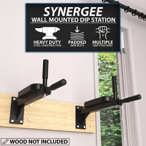 Synergee 400LB Weight Capacity Steel Wall Mounted Dip Station - Barbell Flex
