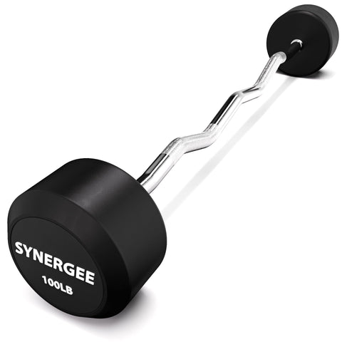Image of Synergee Steel Chrome Diamond Knurl Fixed Easy Curl Weightlifting Barbell - Barbell Flex