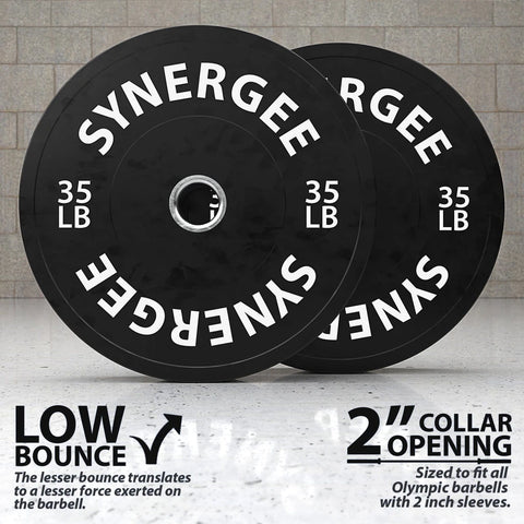 Image of Synergee Multipurpose Rubber Polymer Black Bumper Plates - Barbell Flex