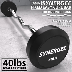 Synergee Steel Chrome Diamond Knurl Fixed Easy Curl Weightlifting Barbell - Barbell Flex