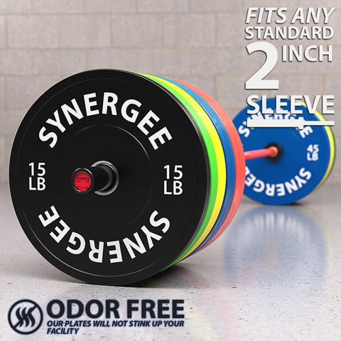 Image of Synergee Multipurpose Rubber Polymer Color Bumper Plates - Barbell Flex