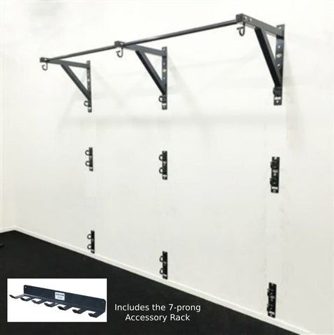 Image of Anchor Gym H2 Pull Up Bar Strap Hooks 8ft Home Wall Station - Barbell Flex