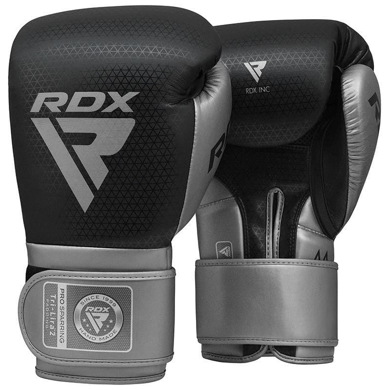 RDX L2 Mark Pro Sparring Boxing Gloves Hook & Loop Black/Golden 16oz / Silver