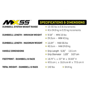 MX Select MX55 Adjustable Selectorized Dumbbells with Stand - Barbell Flex