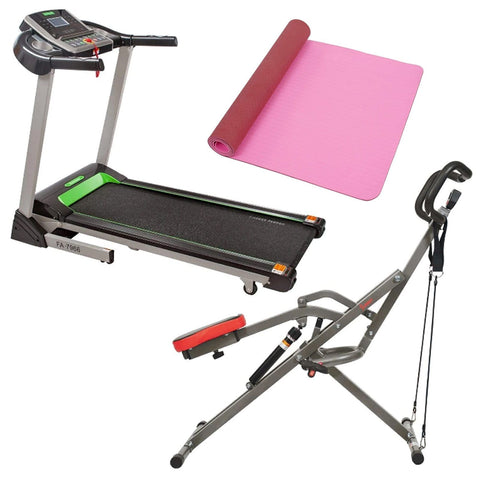 Image of Sunny Health & Fitness Exercise Bike, Rowing Machine and Yoga Mat Package - Barbell Flex