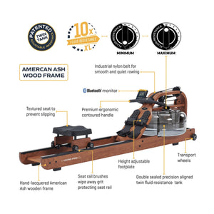 First Degree Fitness Viking Pro V XL Brown Water Rowing Machine - Barbell Flex