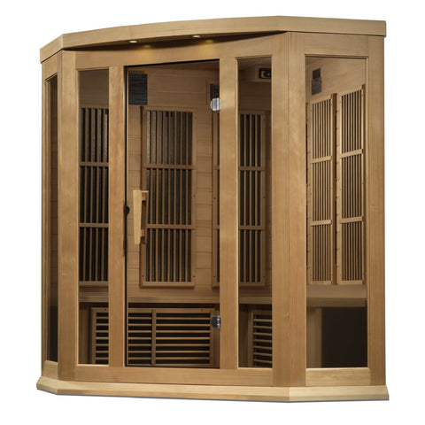 Image of Golden Designs Maxxus 3 Person Corner Near Zero EMF FAR Infrared Sauna - Barbell Flex