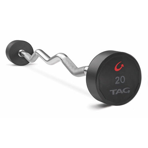 Image of TAG Fitness Premium Ultrathane Fixed EZ Curl Chrome Handle Barbell Set - Barbell Flex