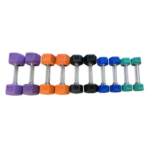 TAG Fitness CHEX Colored Hex One-Piece Solid Rubber Dumbbell Pairs - Barbell Flex