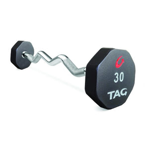 TAG FITNESS Premium 8-Sided Ultrathane Encased EZ Curl Handle Barbell Set - Barbell Flex