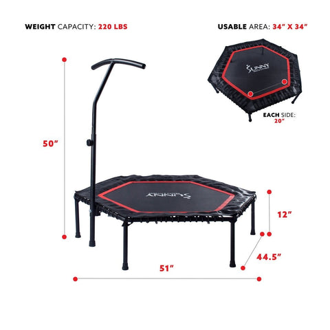 Image of Sunny Health & Fitness Hexagon Trampoline with Adjustable Handlebar - Barbell Flex