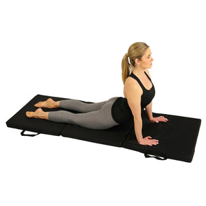 Sunny Health & Fitness Tri-Folding Exercise Gymnastics Mat - Extra Thick with Carry Handles - Barbell Flex