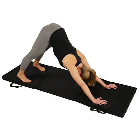 Image of Sunny Health & Fitness Tri-Folding Exercise Gymnastics Mat - Extra Thick with Carry Handles - Barbell Flex