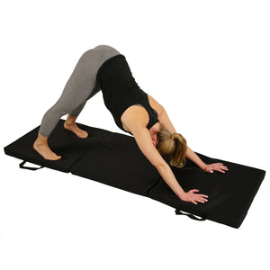 Sunny Health & Fitness Tri-Folding Exercise Gymnastics Mat - Extra Thick with Carry Handles - Barbell Flex