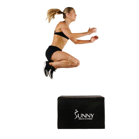 Sunny Health & Fitness Foam Plyo Box, 440 lb Weight Capacity w/ 3 in 1 Height Adjustment - 30"/24"/20" - Barbell Flex