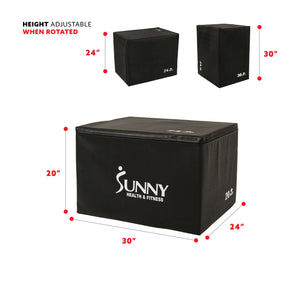 Sunny Health & Fitness Foam Plyo Box, 440 lb Weight Capacity w/ 3 in 1 Height Adjustment - 30"/24"/20" - Barbell Flex