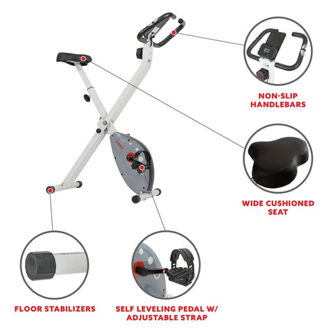 Image of Sunny Health & Fitness Stationary Exercise Foldable Bike - Barbell Flex