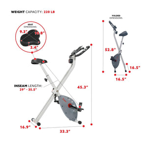 Sunny Health & Fitness Stationary Exercise Foldable Bike - Barbell Flex