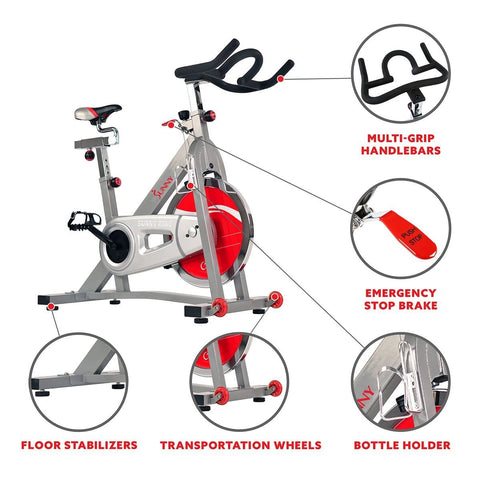 Image of Sunny Health & Fitness 40 lb Flywheel Belt Drive Pro Indoor Cycling Exercise Bike - Barbell Flex