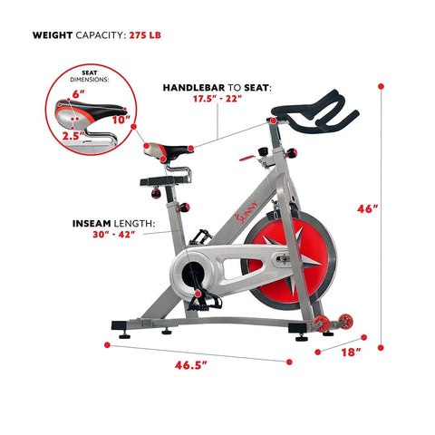 Image of Sunny Health & Fitness 40 lb Flywheel Chain Drive Pro Indoor Cycling Exercise Bike - Barbell Flex