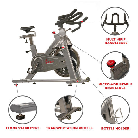 Image of Sunny Health & Fitness 48.5 lb Flywheel Chain Drive Commercial Indoor Cycling Exercise Bike - Barbell Flex