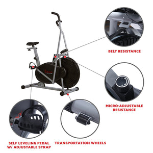 Sunny Health & Fitness Air Resistance Hybrid Upright Exercise Bike w/ Arm Exercisers - Barbell Flex