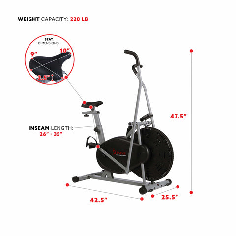 Image of Sunny Health & Fitness Air Resistance Hybrid Upright Exercise Bike w/ Arm Exercisers - Barbell Flex