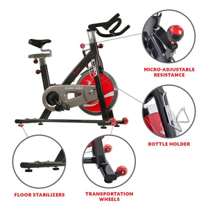 Sunny Health & Fitness Belt Drive Indoor Cycling Bike with Heavy 49 LB Flywheel - Barbell Flex