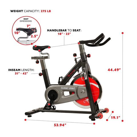 Image of Sunny Health & Fitness Belt Drive Indoor Cycling Bike with Heavy 49 LB Flywheel - Barbell Flex