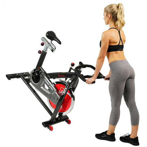 Image of Sunny Health & Fitness Belt Drive Indoor Cycling Bike with Heavy 49 LB Flywheel - Barbell Flex