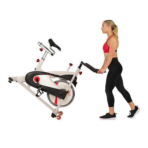 Image of Sunny Health & Fitness Clipless Pedal Premium Indoor Cycling Exercise Bike with Belt Drive - Barbell Flex