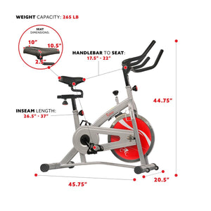 Sunny Health & Fitness Chain Drive Indoor Cycling Bike Exercise Bike w/ LCD Monitor - Barbell Flex
