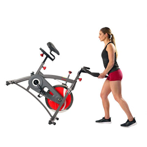 Sunny Health & Fitness Chain Drive Indoor Cycling Bike Exercise Bike w/ LCD Monitor - Barbell Flex