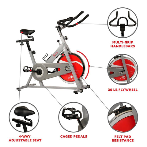 Image of Sunny Health & Fitness Chain Drive Indoor Cycling Trainer Exercise Bike - Silver - Barbell Flex