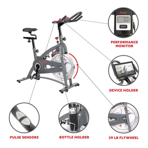 Sunny Health & Fitness Endurance Belt Drive Magnetic Indoor Exercise Cycle Bike - Barbell Flex
