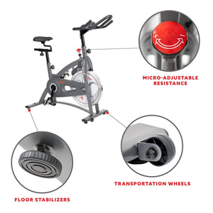 Sunny Health & Fitness Endurance Belt Drive Magnetic Indoor Exercise Cycle Bike - Barbell Flex