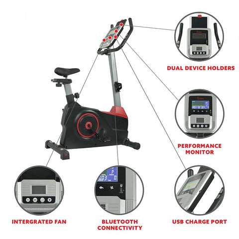 Image of Sunny Health & Fitness Evo-Fit Stationary Upright Bike with 24 Level Electro-Magnetic Resistance - Barbell Flex