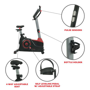 Sunny Health & Fitness Evo-Fit Stationary Upright Bike with 24 Level Electro-Magnetic Resistance - Barbell Flex